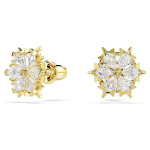 Magic stud earrings Mixed cuts, Snowflake, White, 18K gold finish